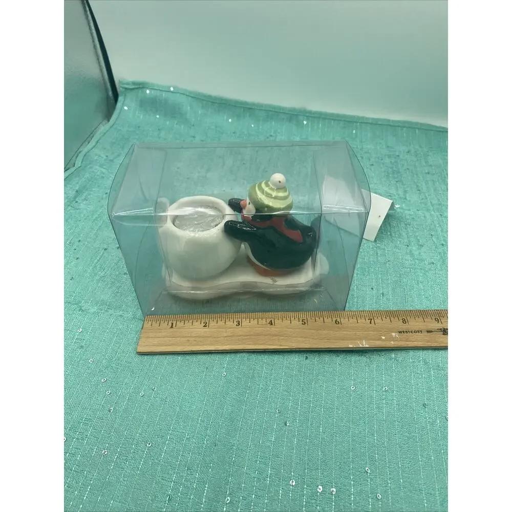 Hallmark Penguin & Snowball Light Candle Holder / NEW! In box.